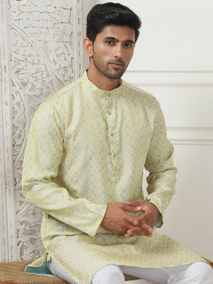 ANOUK Men Printed Straight Kurta(Yellow)
