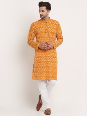 kraft india Men Printed Straight Kurta(Yellow)