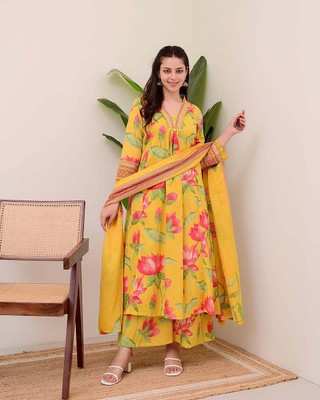 FADIFY FASHION Printed Kurta, Palazzo & Dupatta Set