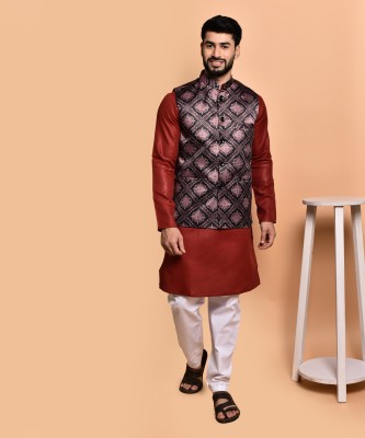 PRINTCULTR Men Kurta Pyjama Ethnic Jacket Set