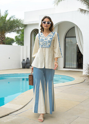 Laxurine Women Ethnic Top Palazzo Set