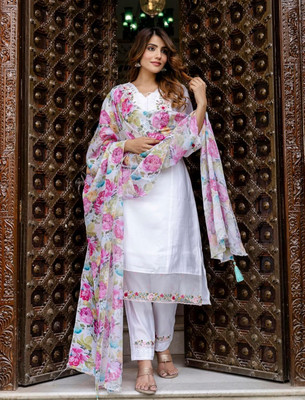 khodal creation Embroidered Kurta, Palazzo & Dupatta Set