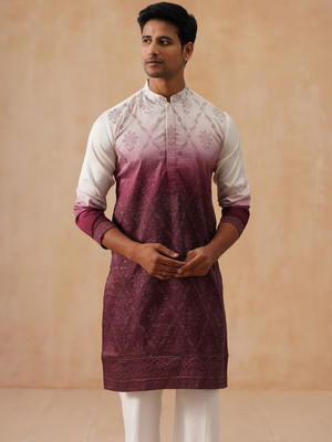 Jompers Men Printed Straight Kurta(Maroon)