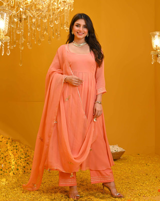 Tasrika Embellished, Solid Anarkali Kurta, Bottom & Dupatta Set