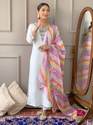 GlimmerGown Embroidered Kurta, Salwar & Dupatta Set