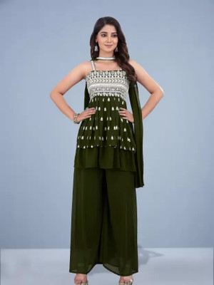GREENERA Creation Women Embroidered A-line Kurta(Green)