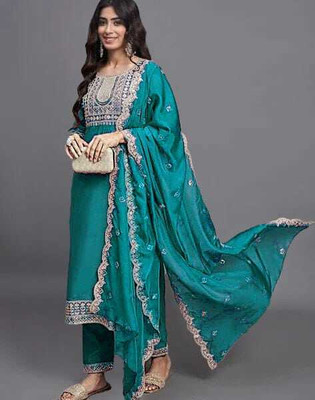 FusionCulture Embroidered Kurta, Trouser/Pant & Dupatta Set
