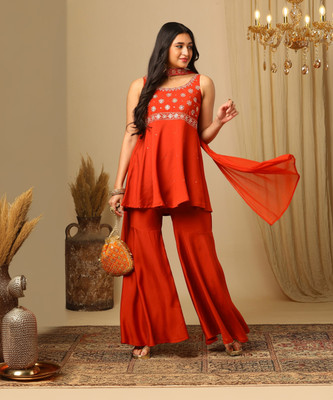 Globus Women Ethnic Top Sharara Dupatta Set