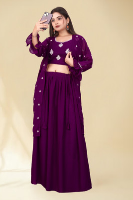 HENNYFAB Women Crop Top Skirt Ethnic Jacket Set