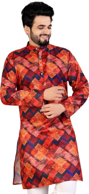 PARALLEL TIMES Men Solid Straight Kurta(Orange)