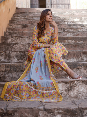 HERE&NOW Women Kurta Palazzo Dupatta Set