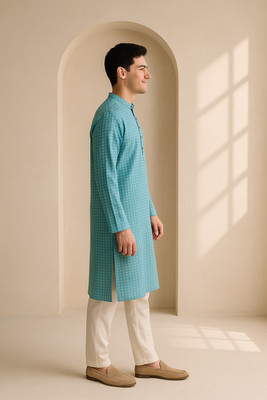 JUGG JUGG JEEYO Men Self Design Straight Kurta(Blue)
