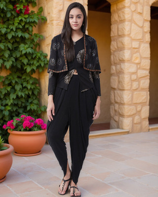 PANNKH Women Ethnic Top Dhoti Pant Ethnic Jacket Set