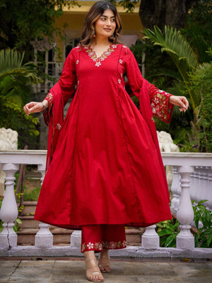 Udbhav Export Embroidered Kurta, Trouser/Pant & Dupatta Set