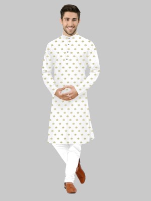 ANREX Men Printed Straight Kurta(White)