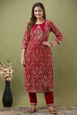 TANISHQ FASHION Women Embroidered A-line Kurta(Maroon)