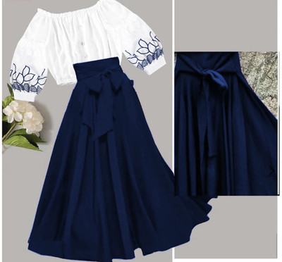okf Women Crop Top Skirt Set
