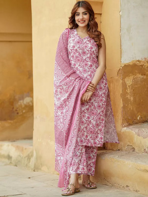 Lamba Creations Floral Print Kurta, Trouser/Pant & Dupatta Set
