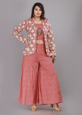 Fashion Point Women Ethnic Top Sharara Ethnic Jacket Set