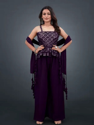 LH ENTERPRISE Women Crop Top Palazzo Dupatta Set