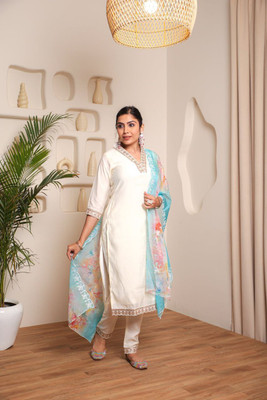 Zinsy Creation Solid Kurta, Trouser/Pant & Dupatta Set