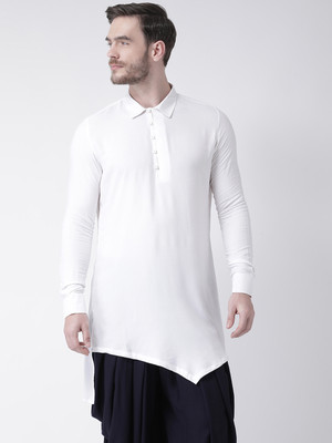 DEYANN Men Solid Asymmetric Kurta(White)