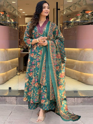 Uchanti Printed Kurta, Palazzo & Dupatta Set