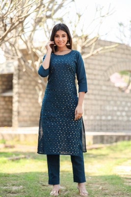 LOVE BRAJ Women Solid High Low Kurta(Blue)