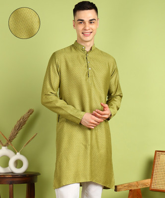 FUBAR Men Self Design Straight Kurta(Dark Green)