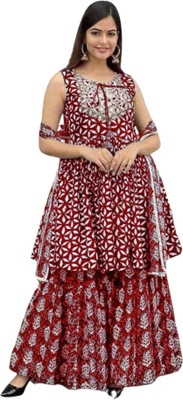 JMJenterprises Women Kurta Sharara Dupatta Set