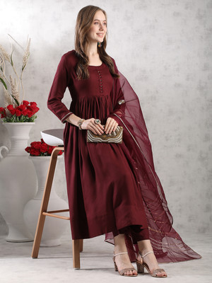 Tasrika Solid Anarkali Kurta, Bottom & Dupatta Set