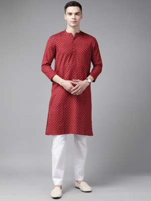 See Designs Men Printed Straight Kurta(Maroon)