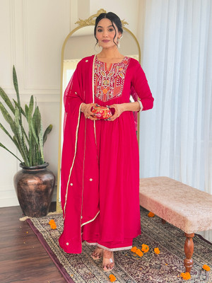 Om Vishwakarma Enterprise Embroidered Kurta, Trouser/Pant & Dupatta Set