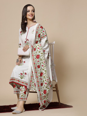 Jaipuri Bunaai Women Kurta Palazzo Dupatta Set