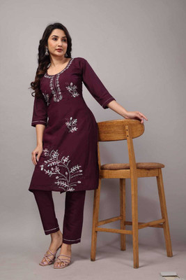 Marutilifestyle Women Solid, Embellished A-line Kurta(Purple)