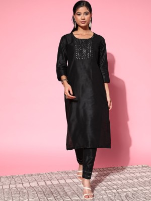 Shae by SASSAFRAS Women Embellished Straight Kurta(Black)