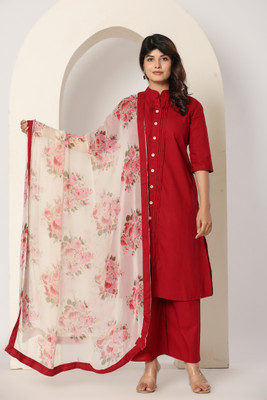 Jaipuri Bunaai Women Kurta Palazzo Attached Dupatta Set