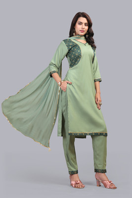 ShopGlobal Solid Kurta, Sharara & Dupatta Set