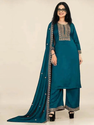 Femisha Creation Embroidered Kurta, Palazzo & Dupatta Set