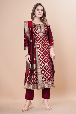SARVAH Art Silk Self Design Kurta & Churidar Material