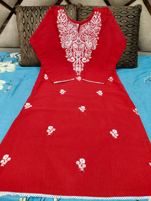 ADAN Women Embroidered Straight Kurta(Red)