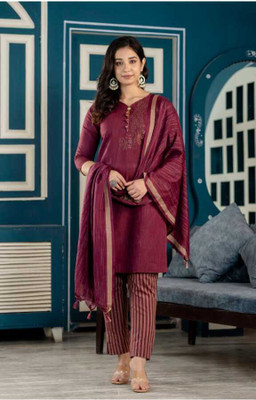 Sunbright Self Design, Solid Kurta, Salwar & Dupatta Set