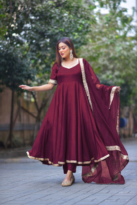Tasrika Solid Anarkali Kurta, Bottom & Dupatta Set