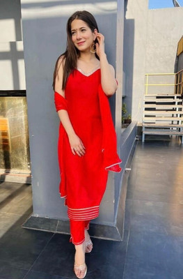 Heba Solid Kurta, Trouser/Pant & Dupatta Set