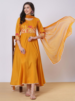 Tasrika Embroidered Anarkali Kurta, Bottom & Dupatta Set