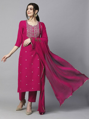 Blue Zircon Embroidered Kurta, Trouser/Pant & Dupatta Set
