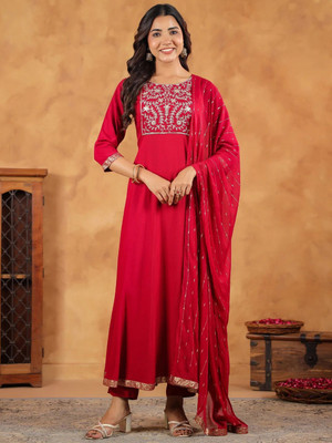 Janasya Women Kurta Pant Dupatta Set