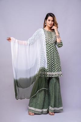 A K TEXTILE Women Kurti Sharara Dupatta Set