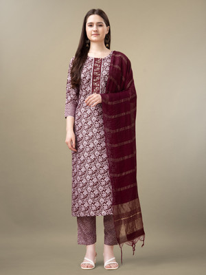 TARUNIPOSHAK Embroidered Kurta, Churidar & Dupatta Set