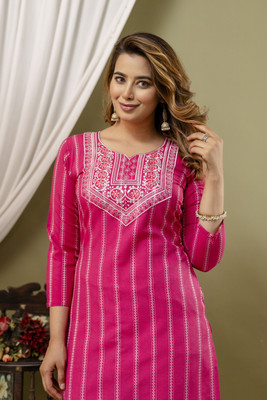 Suta Designer Women Solid Straight Kurta(Pink)